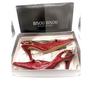 Bisou Bisou Red Croc Embossed Slingback Heels Pointed Toe Y2K VTG 7.5M 023-5793